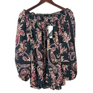 Ronnie Salloway Women Size M Blouse Top Floral Long Sleeve Off Shoulder Pullover